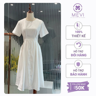 Váy trắng cổ tròn xẻ tà trước Mái Em_GVTVOX8265CH