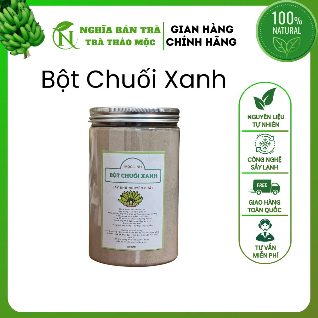 Bột Chuối Xanh Sấy Lạnh 1000g , Nguyên Chất Hàm Lượng Tinh Bột Kháng Cao hỗ trợ cải thiện dạ dày