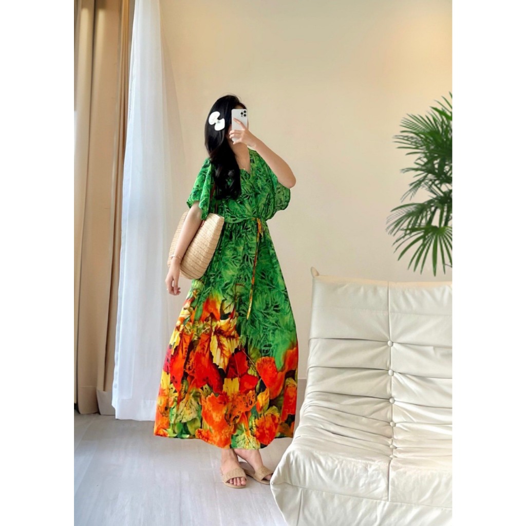 🌸 Đầm Maxi Họa Tiết Tay Cánh Dơi A1293 🌸