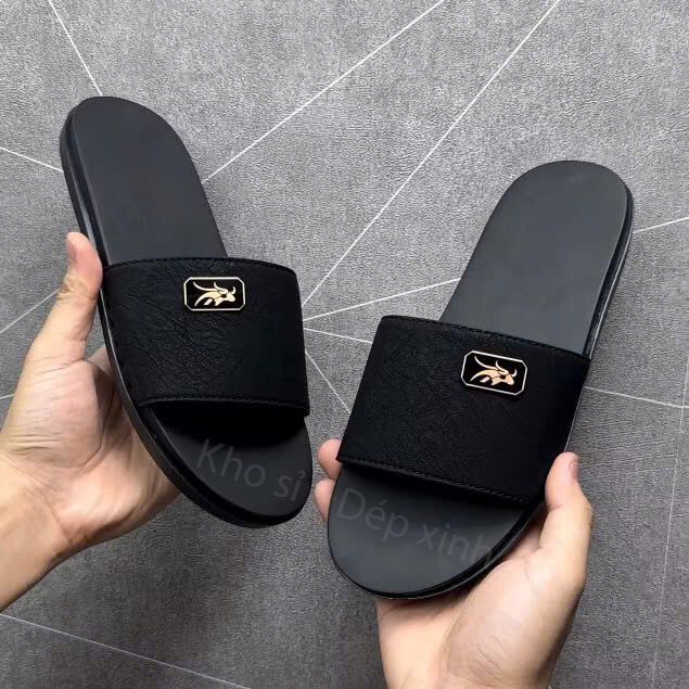 (Khâu Quai )Dép Nam Quai Ngang Da Sít Cao Cấp Bản Quai Khâu Logo Bò Rừng – Đế 2 Lớp Chống Trơn – B H 6 Tháng
