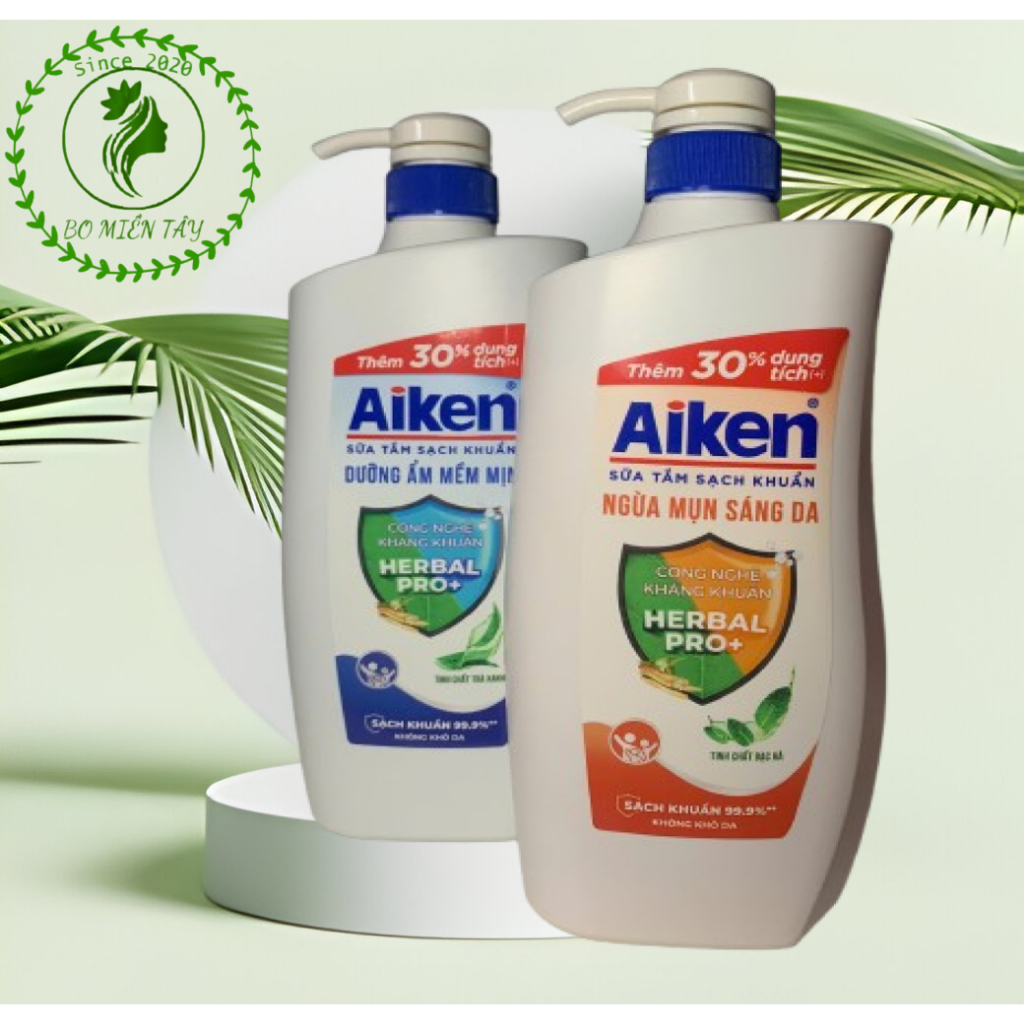 (Mẫu Mới) Sữa Tắm Sạch Khuẩn Aiken Hương Trà Xanh/ Bạc Hà 845g.