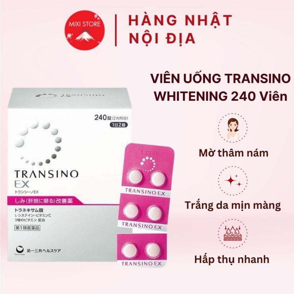 [Date 2026] Viên Uống Transino Trắng Da Mờ Nám Tàn Nhang Whitening Nhật Bản  240 Viên