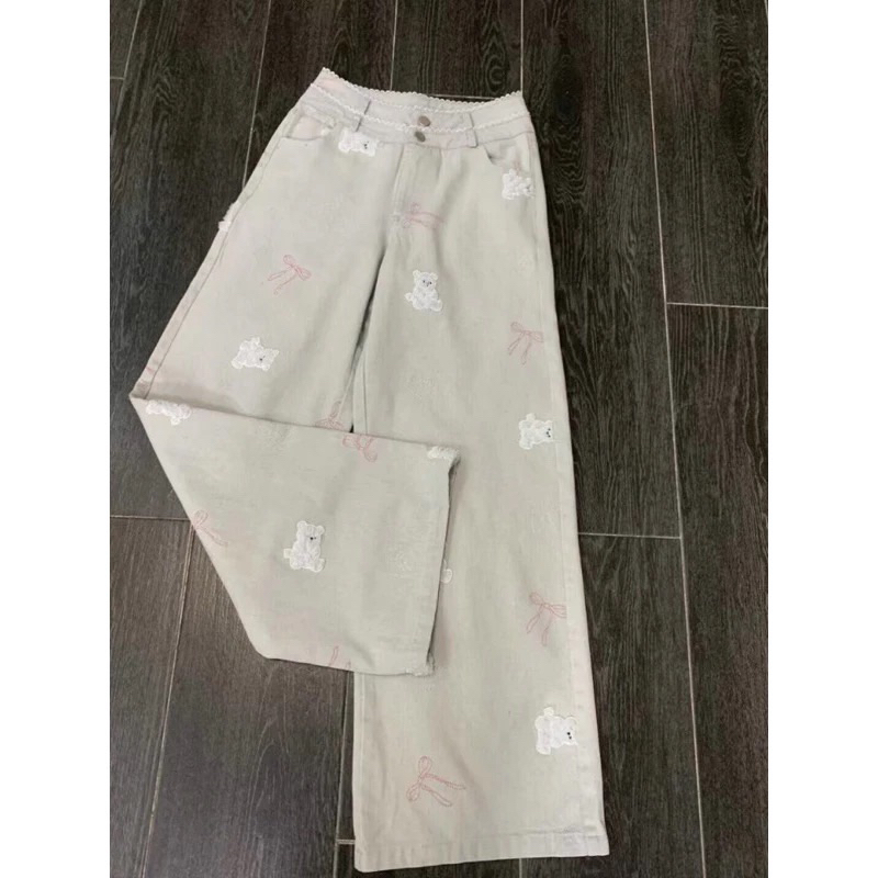 (SẴN ĐỦ SIZE ) Quần Jean Thêu Gấu Nơ Đáng Yêu