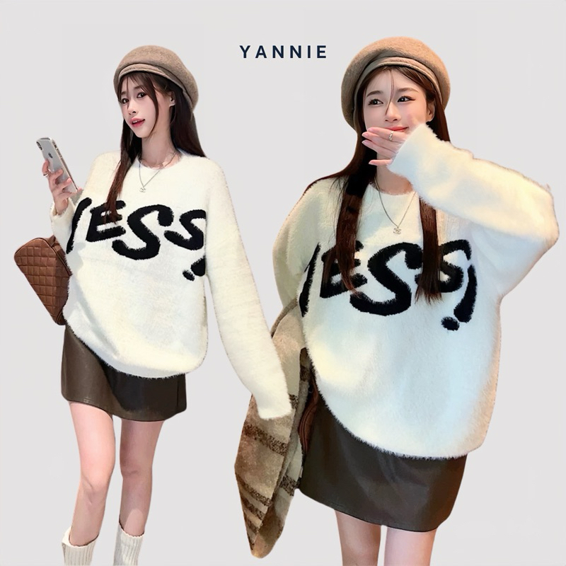 Áo len dệt lông thỏ basic dáng rộng oversize form trơn Yannie
