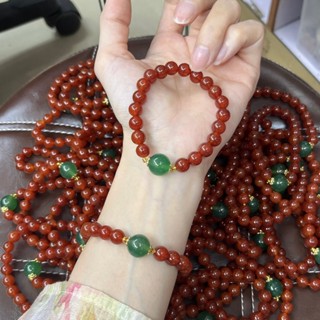 Vòng Đá Mã Não - Đỏ Sẫm  Phối Viên Đá Xanh Thạch Anh - 3 Size - Vòng Tay Phụ Kiện Thời Trang, Phong Thủy May Mắn