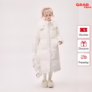 Áo phao nữ dáng dài GRADPOPU PAP09 cổ đứng có mũ trùm đầu, áo khoác phao béo oversize bo chun dày dặn siêu ấm