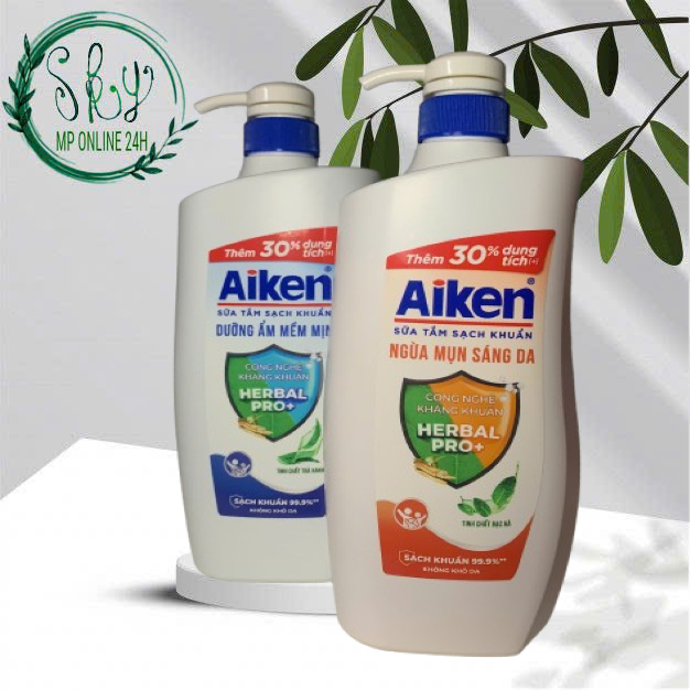 (Mẫu Mới) Sữa Tắm Sạch Khuẩn Aiken Hương Trà Xanh/ Bạc Hà 845g.