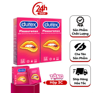 [Bộ 2 hộp] - Bao cao su GÂN GAI Durex Pleasuremax - Bao Cao Su Gai Gân Toàn Thân Làn Tăng Đê Mê (TẶNG 1 Hộp 12 CÁI)