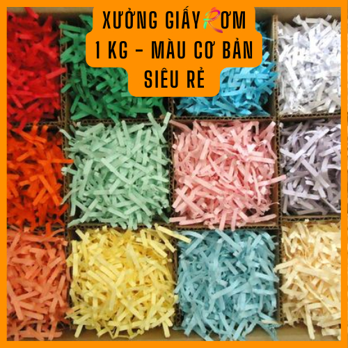 [1KG-MÀU CƠ BẢN] Giấy rơm, Giấy vụn cắt sợi lót hộp quà, Giấy chống sốc nhiều màu, sợi 2mm mỏng nhẹ