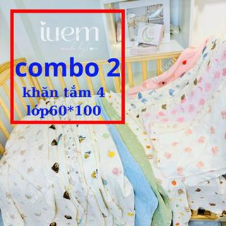 iuem COMBO 2 khăn tắm 4 lớp xô muslin 60*100cm dành cho bé từ sơ sinh