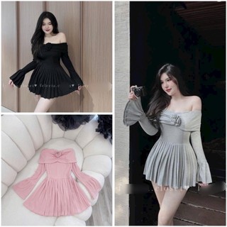 ĐẦM TRỄ VAI ĐÍNH HOA, CÓ LUÔN QUẦN RỜI (40kg-58kg), chất thun tăm lạnh