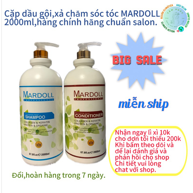 Cặp dầu gội,xả chăm sóc tóc MARDOLL Collagen&Kerratin&Ptotein&Organic hàng chính hãng chuẩn salon.