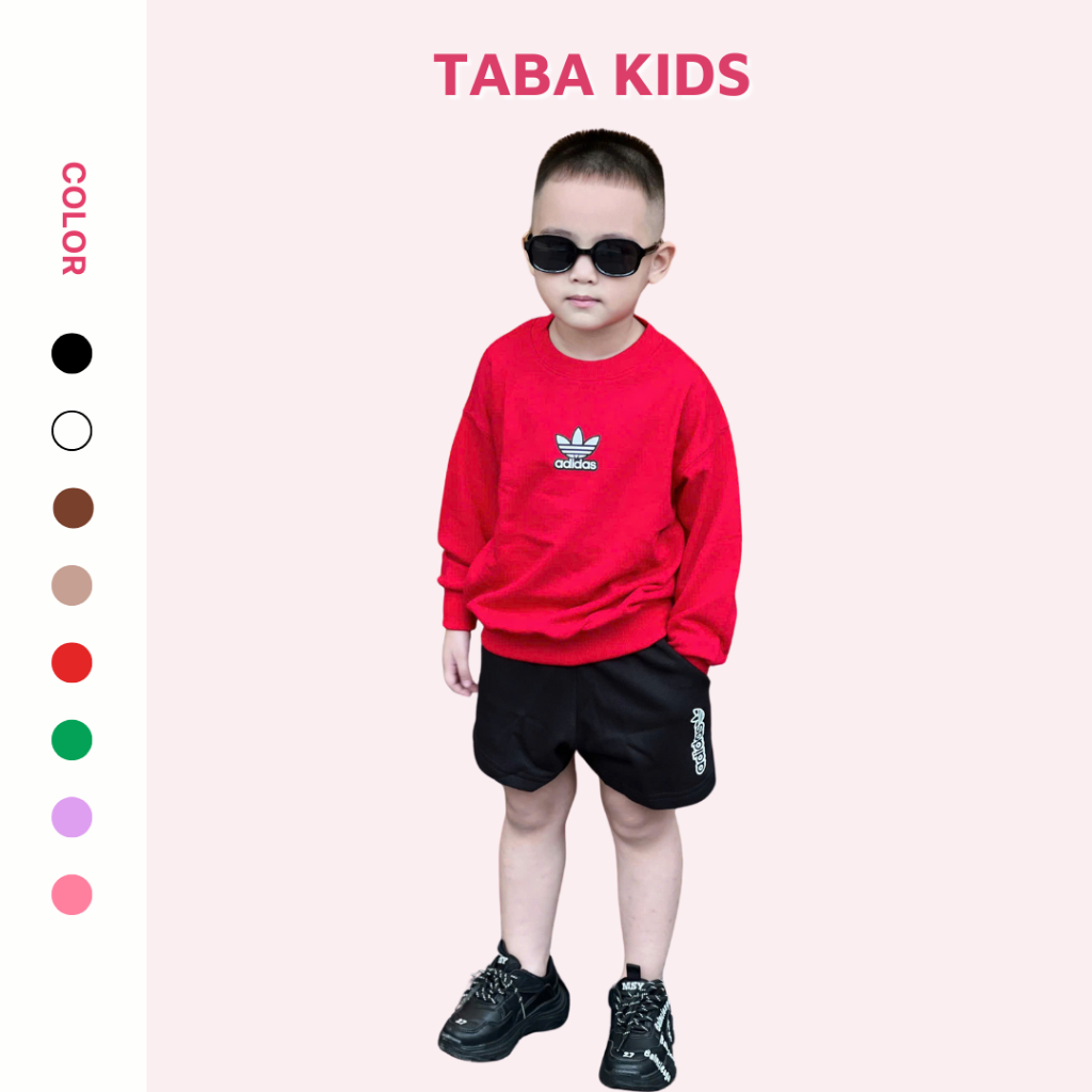 Set nỉ áo dài tay quần short DAS in chữ lưng cho bé unisex, bộ nỉ đùi thu đông trẻ em TABA KIDS