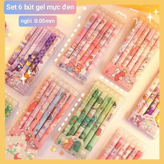  Set 6 Bút Mực Gel Ngòi Bút 0.5Mm Mực Đen Họa Tiết Phim Hoạt Hình Dễ Thương 