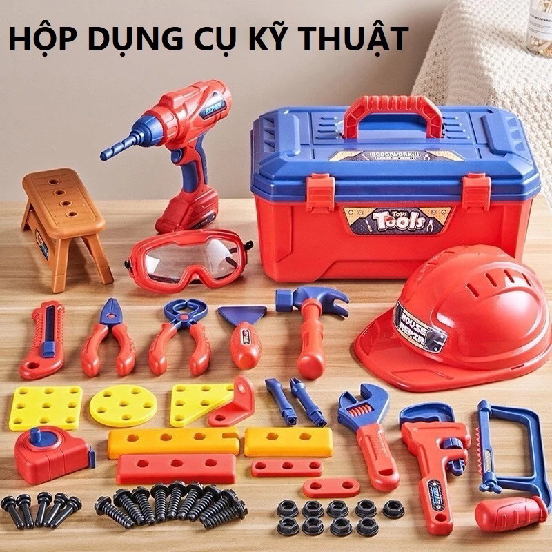 Bộ Lắp Ráp Dụng Cụ Kỹ Sư Sửa Chữa Cho Bé Trai hay gái có Kèm Mũ Và Kính Bảo Hộ Miababy
