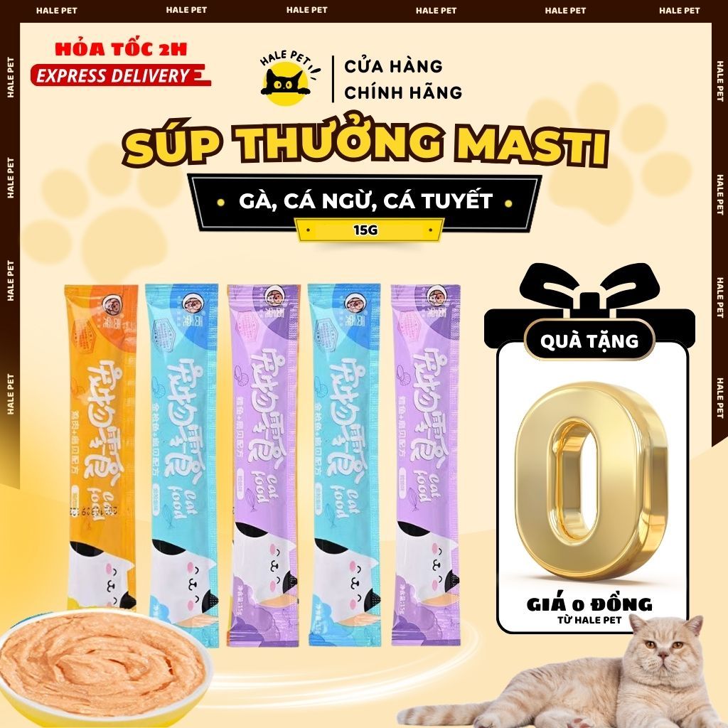 Súp thưởng cho mèo Masti thanh 15g, Snack súp thưởng cho mèo cung cấp dinh dưỡng cho thú cưng