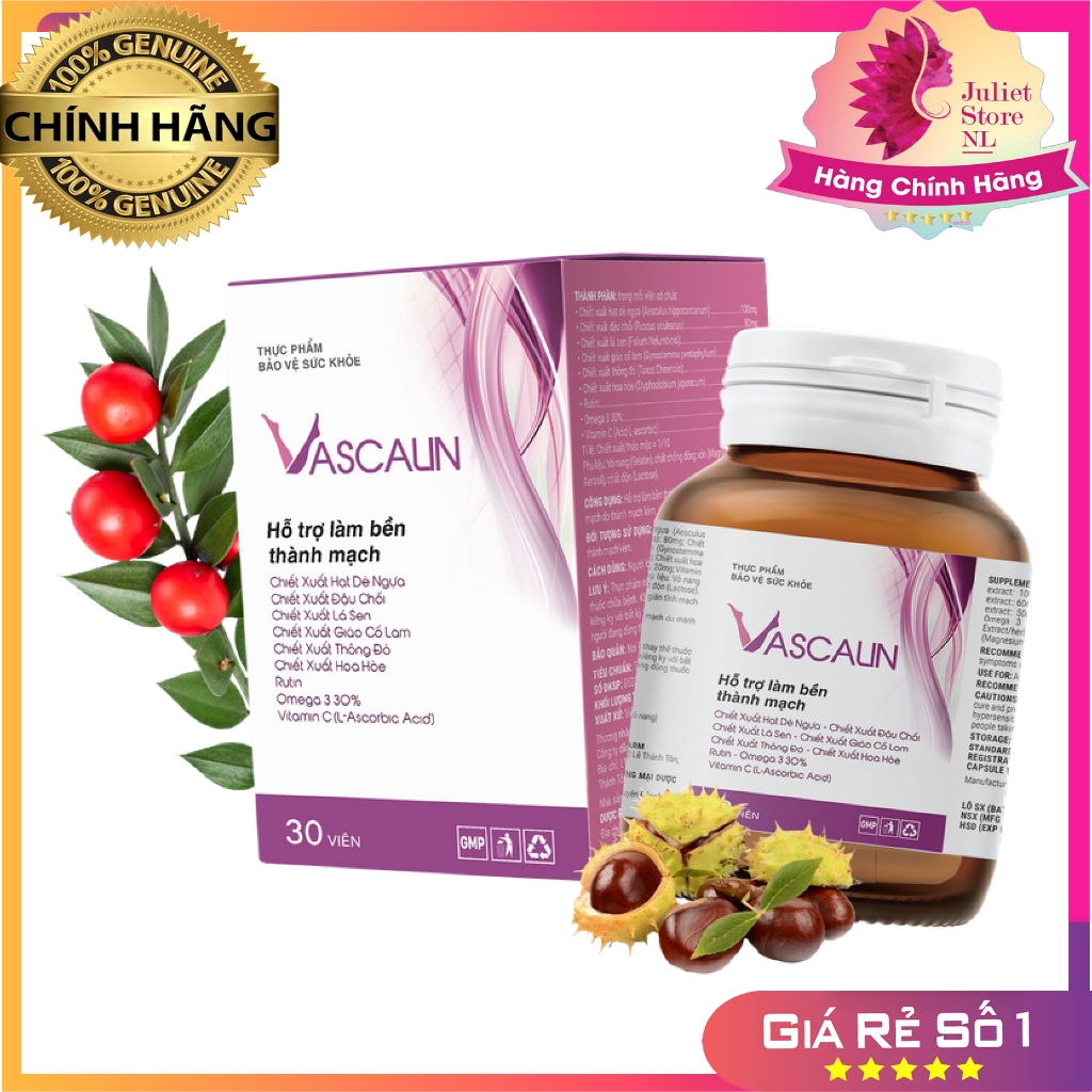 [COMBO 3 HỘP] VASCALIN VIÊN UỐNG HỖ TRỢ ĐẨY LÙI SUY GIÃN TĨNH MẠCH, GIÚP TĂNG CƯỜNG SỨC KHỎE THÀNH MẠCH MÁU HỘP 30 VIÊN