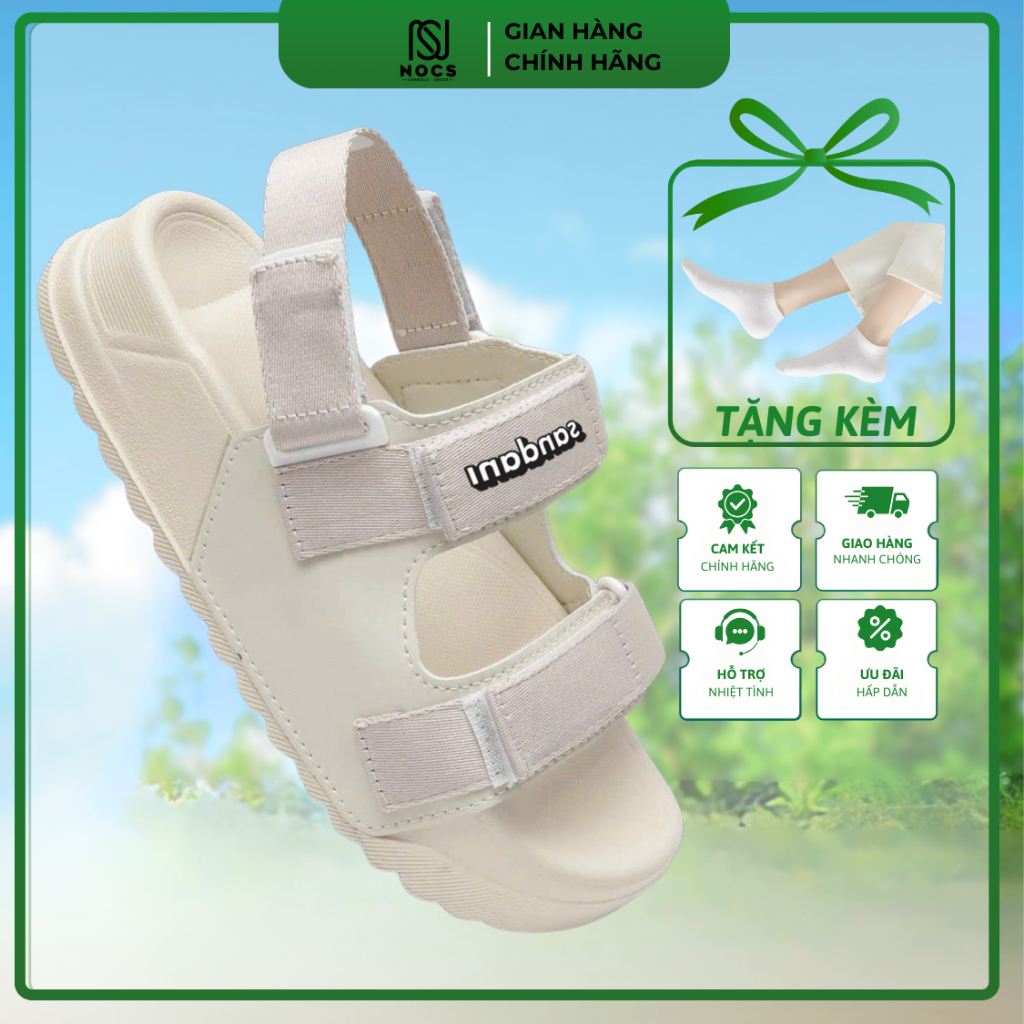 Giày Sandal Nữ S1 2 Quai Ngang Màu Be Kem Siêu Nhẹ - Bền - Dễ Thương - Tặng kèm vớ (NOCS)