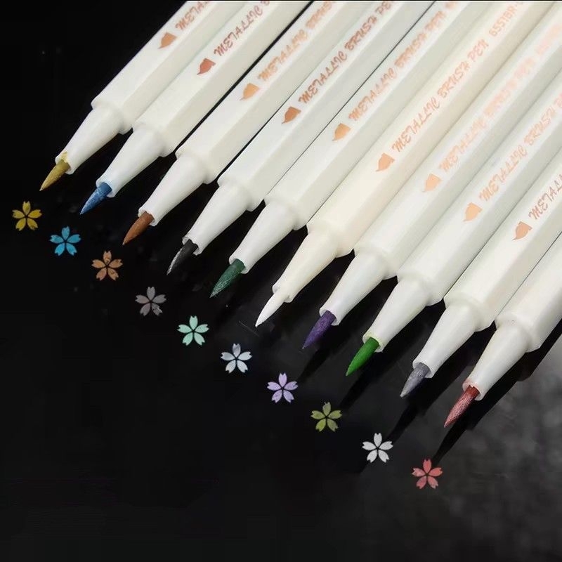 Bút Lông Mềm GuangNa Metallic Ngòi Brush Viết Thiệp, Viết Calligraphy, Viết Tiêu Đề Màu Nhũ Kim Tuyế