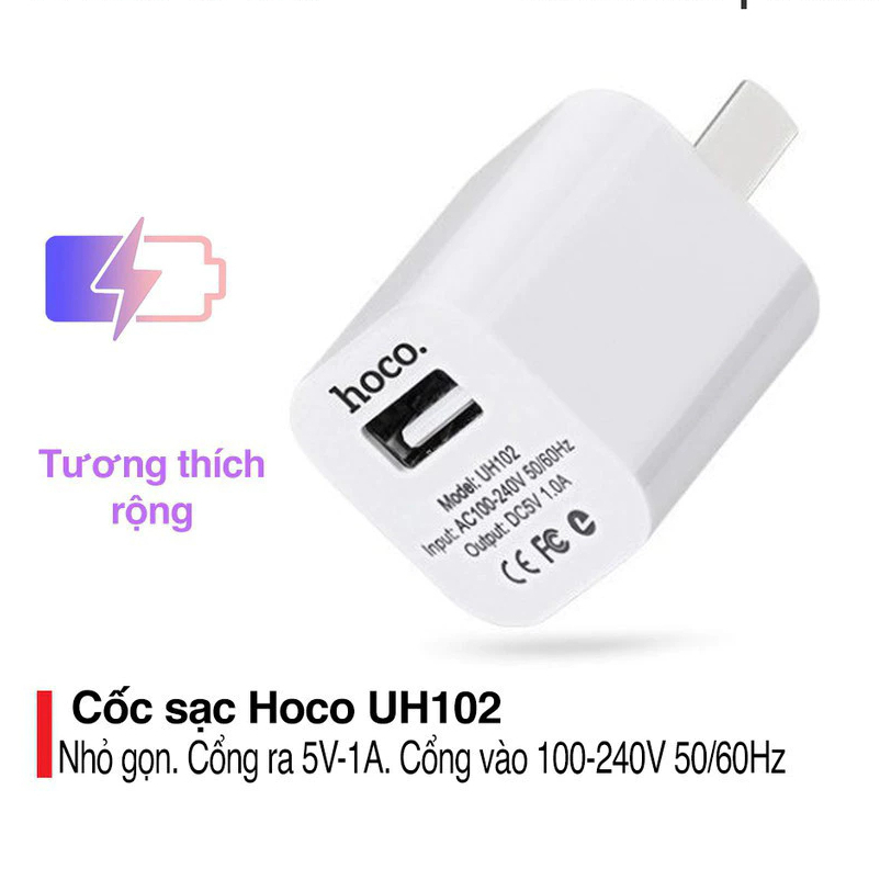 Củ Sạc UH102 cho IP/Samsung/Huawei/Smart cao cấp, sạc điện thoại an toàn . Cục sạc tiêu chuẩn cho đi