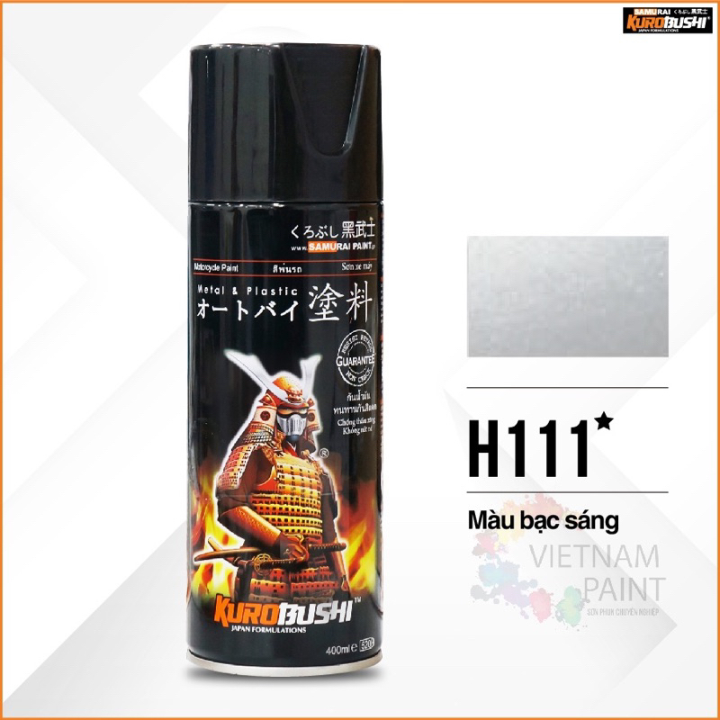 COMBO Sơn SAMURAI MÀU BẠC SÁNG H111 gồm 4 chai đủ quy trình độ bền cao (Lót – Nền bạc 124 - Màu H111