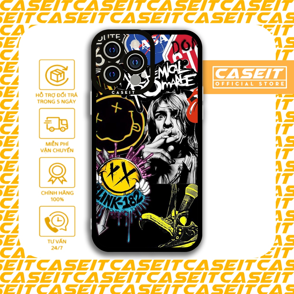 Ốp lưng iphone cạnh vuông Caseit Rock Band Nirvana Collage art 8/8plus/x/xs/11/12/13/14/pro/max/plus
