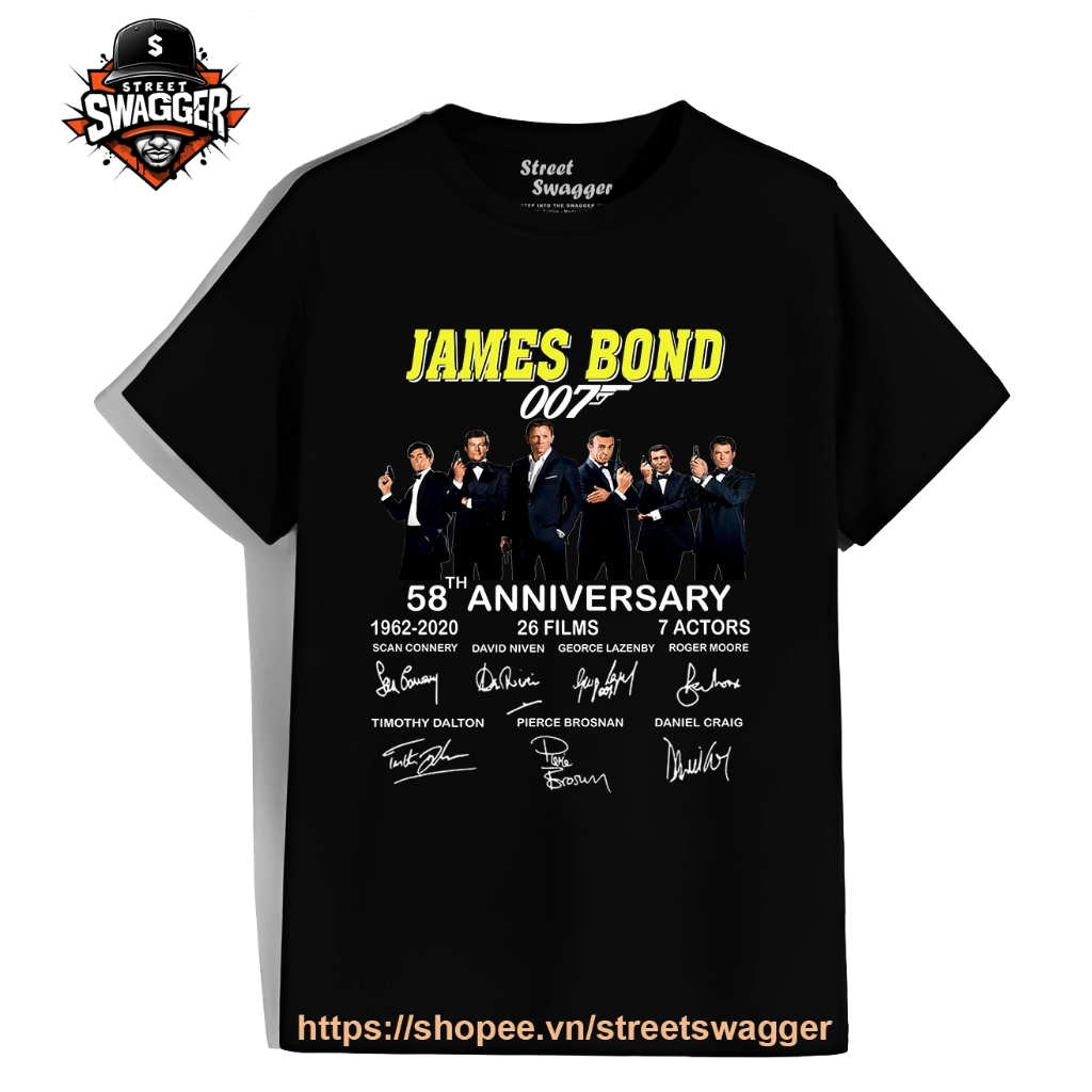 Áo thun Nam Nữ 58th anniversary James Bond 007 19622020 26 films 7 actors signatures shirt