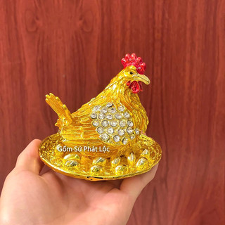 Tượng gà đẻ trứng vàng trang trí bàn thờ thần tài, đựg trang sức