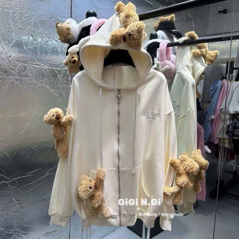 ÁO KHOÁC NỈ MŨ 13DE MARZO GẤU [HÀNG SẴN]