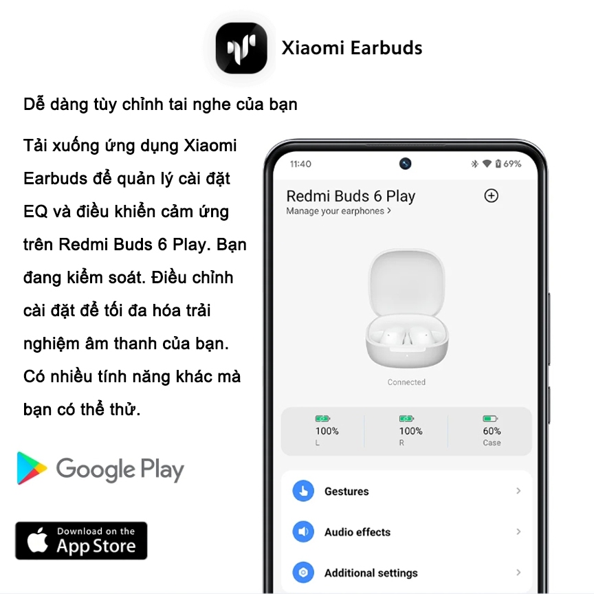 ( Phiên Bản Quốc Tế ) Tai Nghe Bluetooth Redmi Buds 6 Play Có Micro Giảm Tiếng ồn Với APP | BigBuy360 - bigbuy360.vn