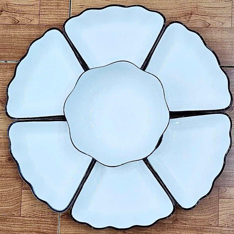 Séc bát Sứ hoa mặt trời trắng viền đen 48cm hàng BT siêu đẹp chuẩn như hình