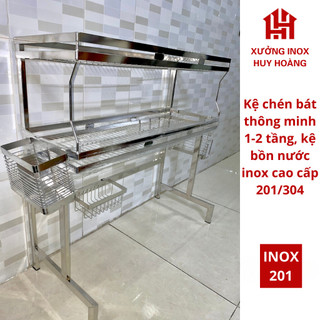 [INOX 201] Kệ chén bát 1-2 tầng inox nguyên khối, kệ bồn rửa chén, giá dựng bếp đĩa nhiều tầng, kệ bếp nhiều tầng