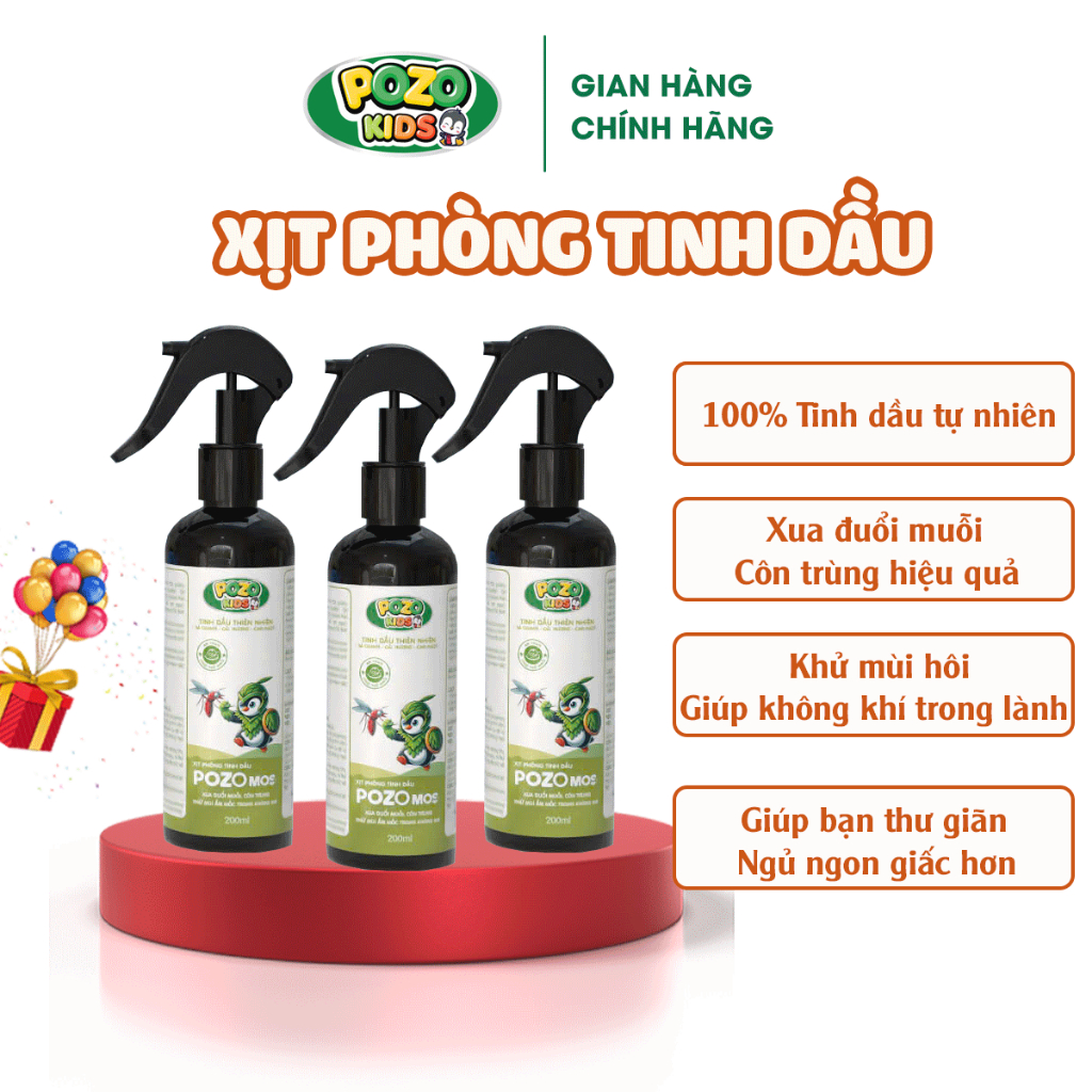 Xịt phòng tinh dầu PozoMos giúp xua đuổi muỗi, côn trùng, khử mùi hôi, mang lại không khí trong lành