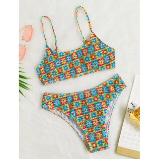 ( SẴN XANH LÁ XS - ORDER SHEIN ) BISWEET SET - Bikini hai mảnh hoa nhí đi biển cá tính Y2K