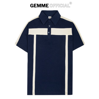 Áo thun polo big size GEMME MEN phối màu xanh navy - kem nhạt, chuẩn form, sang trọng, thanh lịch, Big Size 55 - 130kg