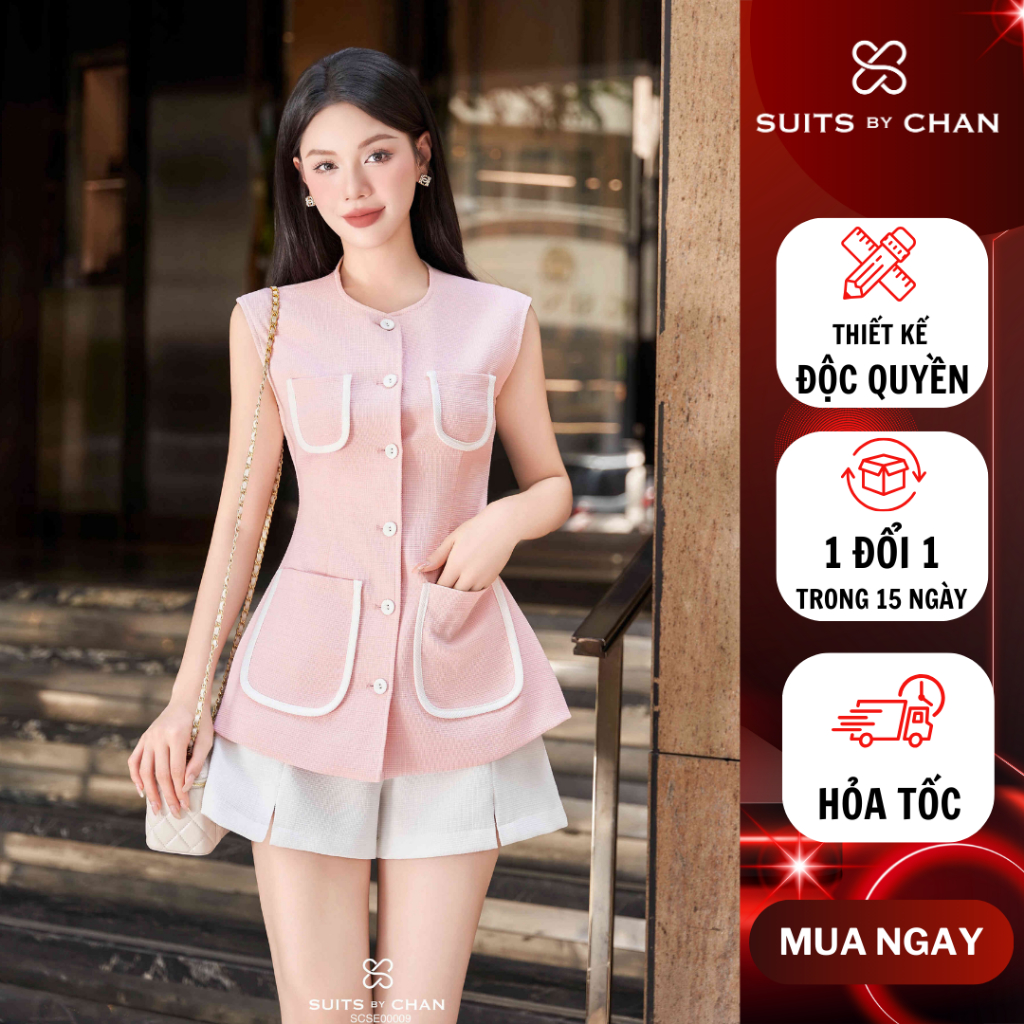 SuitsByChanVivika- Set đồ nữ đẹp sang- Áo tex kim cương phối viền xanh Bella Set - SCSE00009