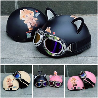 Mũ bảo hiểm 1/2 tem Labubu kính uv, phi công kèm phụ kiện cute, dễ thương - Hàng chính hãng SRT cao cấp