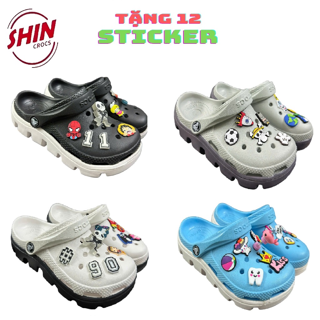 dép cross cho bé,dép crocs cho bé họa tiết đế lượn sóng 4 màu lựa chọn tặng thêm 6 jibitz cross