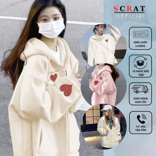 Áo Hoodie Zip Nữ , Áo Khoác Nỉ Có Mũ In Trái Tim Đỏ Chất Liệu Cao Cấp Dày Dặn Siêu Xinh HOTTREND 2024-SCRAT