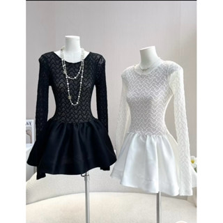 Đầm thiết kế nưc ren cổ tròn dài tay chân váy tacta xoè ngắn. Đầm Nữ Bigsize đẹp.