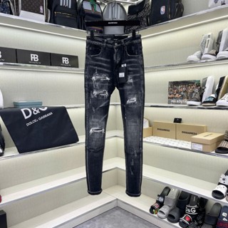 Quần jean nam D2 wash đen xám rách tua sợi lót vải kẻ loang đùi 4 cúc boy phố QJ605P