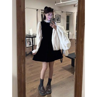  METWO. - Váy nhung đen trơn ngắn xoè babydoll phối tơ đính ngọc cổ bèo dáng chữ A chiết eo tay bồng ulzzang tiểu thư HQ 