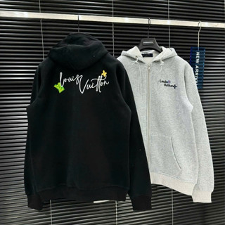 Áo Khoác Hoodie Zip Nỉ LV Logo Chữ In Nhiệt  - Áo Nỉ Nam Nữ Khóa Kéo Dày Dặn Dáng Rộng Phong Cách Boy Phố Hot Trend 2024
