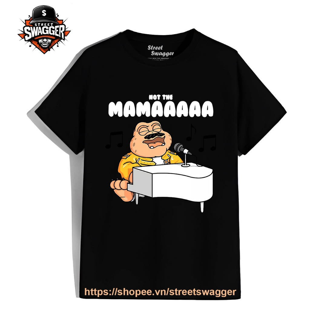 Áo thun Nam Nữ Baby Sinclair Play Piano Not The Mamaaa Shirt Black