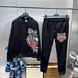  Bộ Đồ Nam Dài Tay Thu Đông KZ Nỉ Gai In Logo Hình Mặt Hổ Vằn Đỏ Viền Thân Bo Ống 2 Lớp Boy Phố 