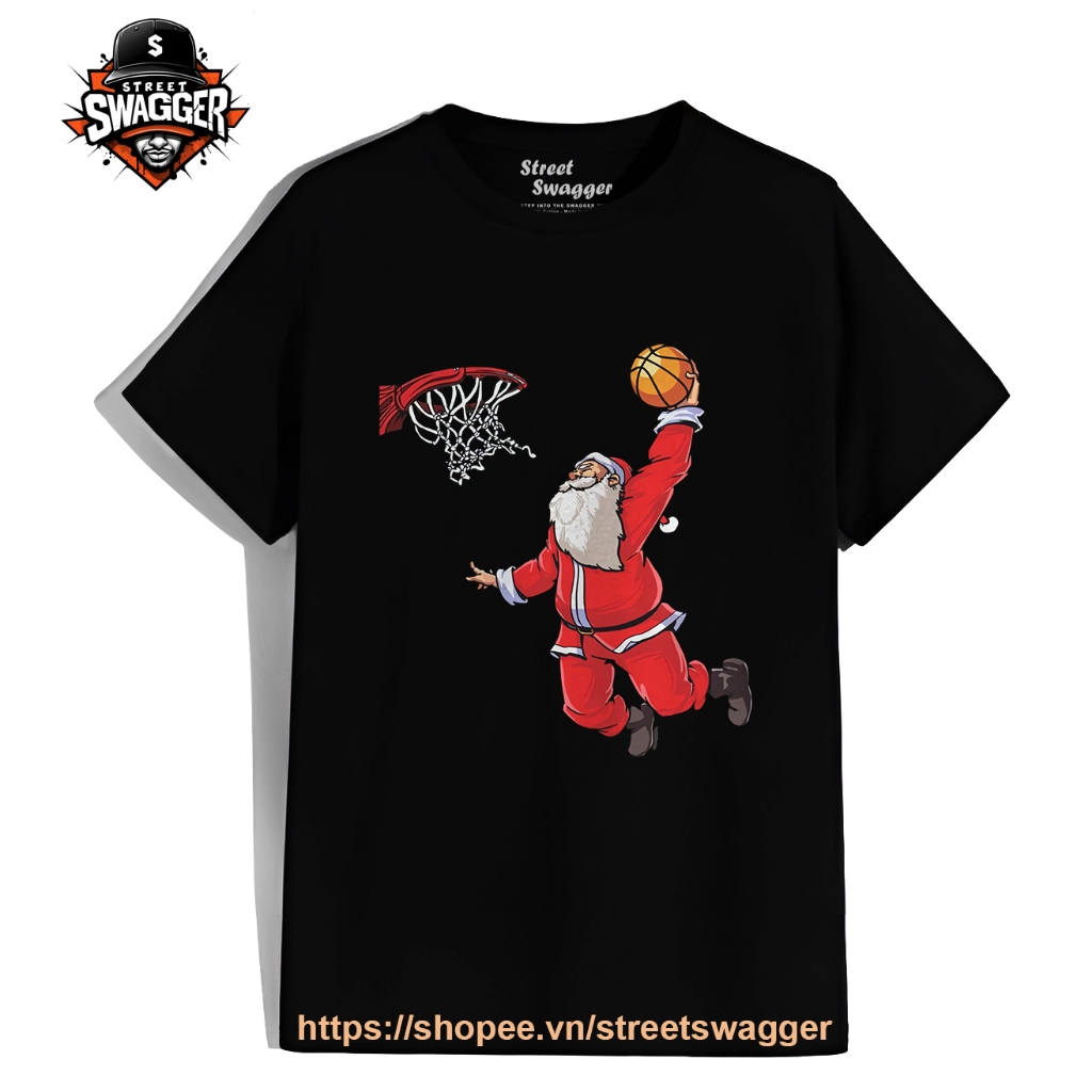 Áo thun Nam Nữ Basketball Santa Christmas Hat Ball