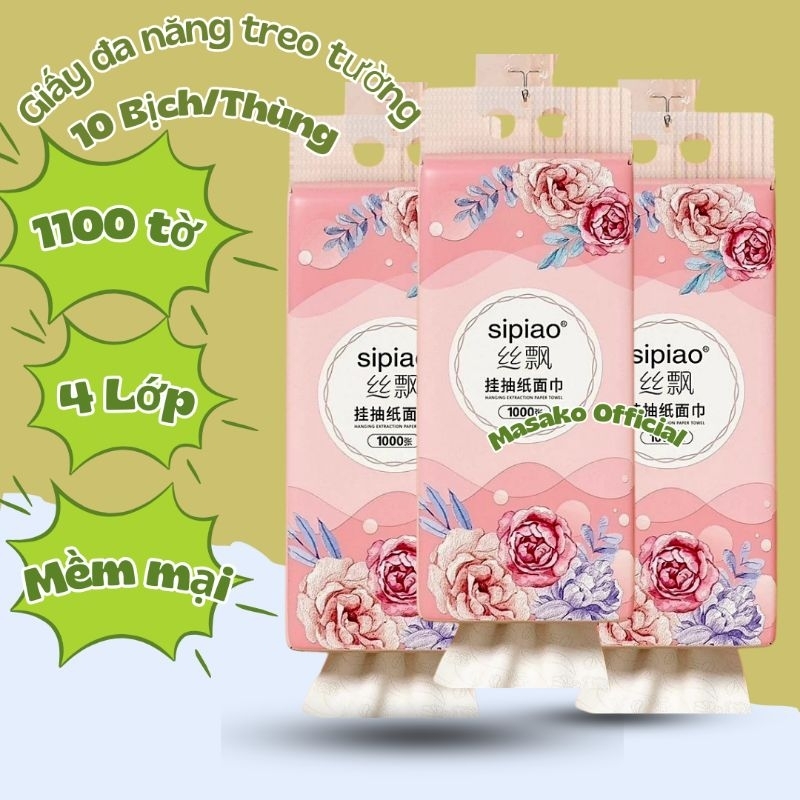 01 thùng 10 Bịch Khăn giấy rút treo tường đa năng Sipiao, loại giấy vệ sinh 4 lớp dai mềm mịn an toàn khi sử dụng