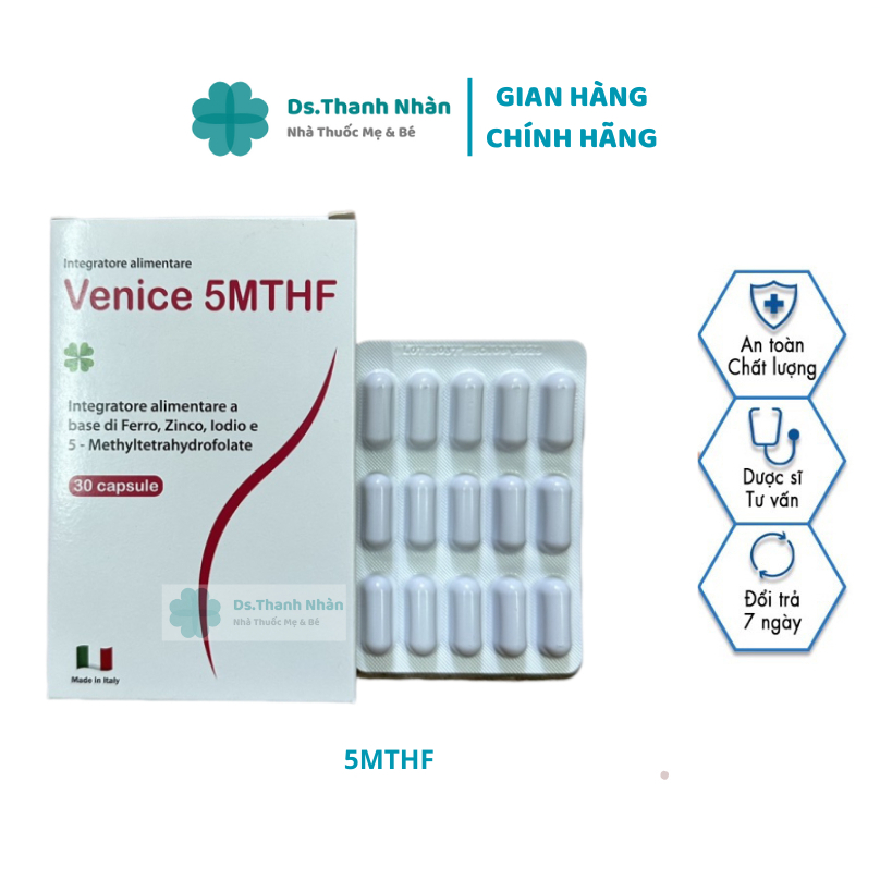 Viên uống Venice 5MTHF Bổ Sung Folate, Ngăn Dị Tật Thai Nhi (Hộp 30 Viên)