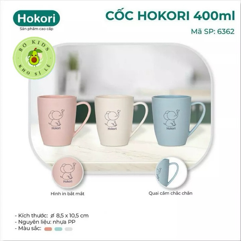 Cốc uống nước HOKORI 400ml Việt Nhật 6362 màu sắc đẹp hình Cute dễ thương có quai cầm Việt Nhật