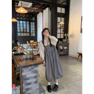Bộ váy yếm caro mix áo sơ mi cổ tròn form rộng đầm yếm 2 dây mix áo sơmi dây phong cách dễ thương Hàn Quốc 5956